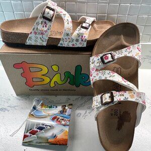 Birkenstock Birkis Salina Little Herb White Multi Sandals Lettering Women Size 9